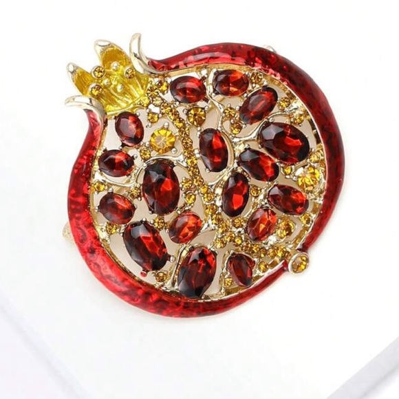 Red and Gold Pomegranate Brooch,Ready with Gift box - Picture 2 of 6